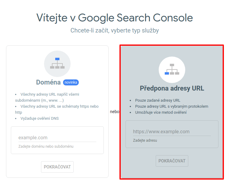 typ služby Google Search Console
